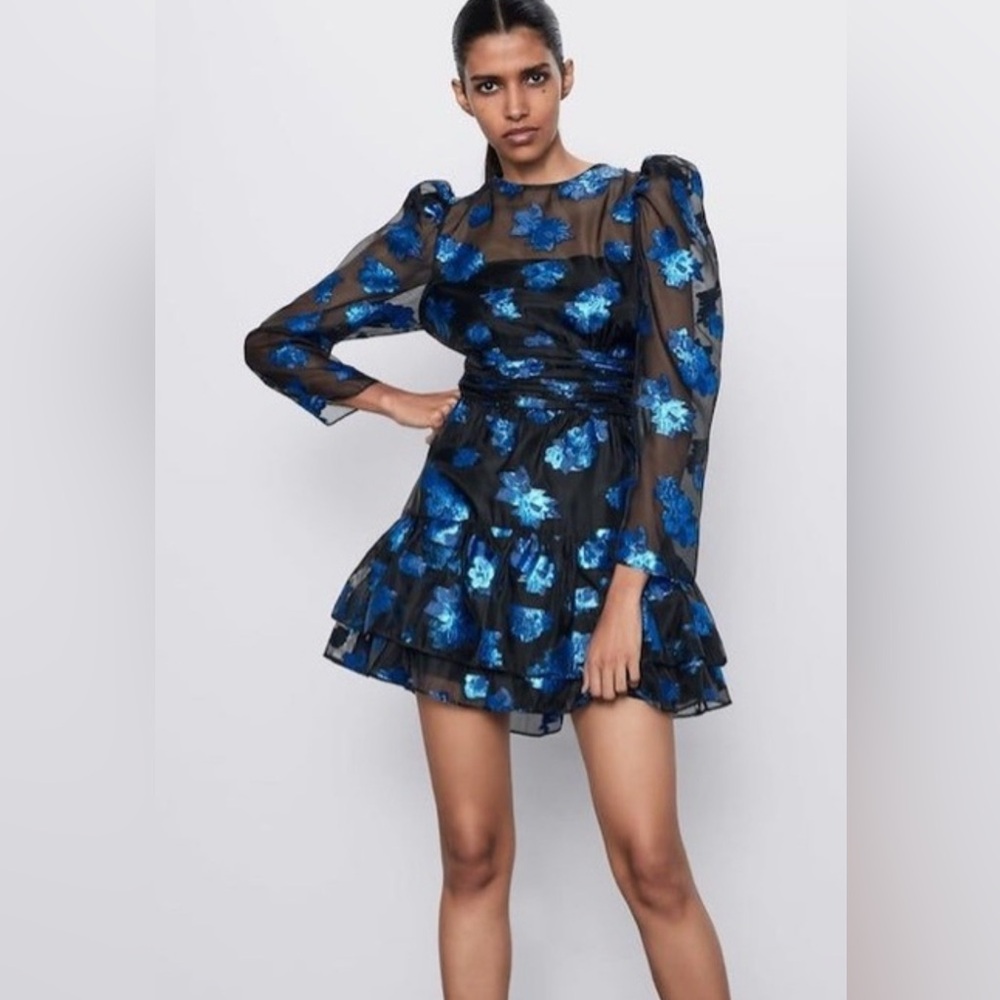 Zara black XS mini dress with blue metallic details